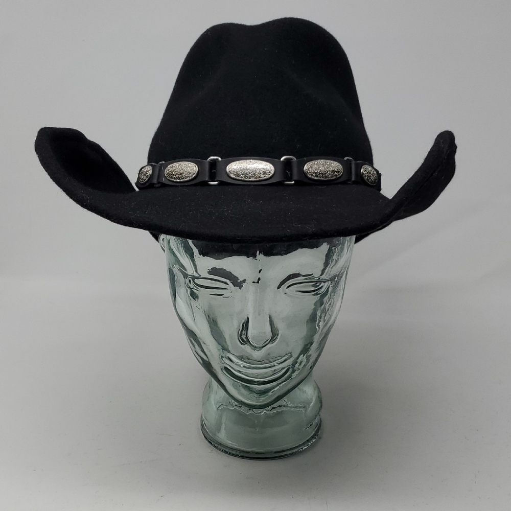 Scala Black Cowboy Wool Felt Hat with Silver Accents
